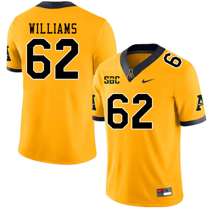 Men #62 Bucky Williams Appalachian State Mountaineers College Football Jerseys Stitched Sale-Gold